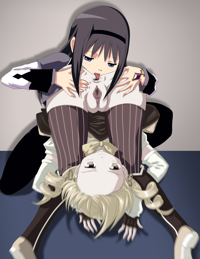 2girls akemi_homura angry anilingus anus arm_sleeves arm_support ass ass_grab black_hair bleedor blonde_hair blurry boots bow drill_hair female_only folded forced forced_yuri hair_down hand_on_ass hand_on_butt hands_on_ass human jewel licking licking_anus licking_ass magical_girl mahou_shoujo_madoka_magica multiple_girls on_one_knee open_anus piledriver_position puella_magi_madoka_magica purple_eyes pussy reverse_forced_oral rimjob rimming saliva skirt skirt_down spread_pussy squatting thighhighs time_stop tomoe_mami tongue tongue_out upside-down yellow_eyes yuri