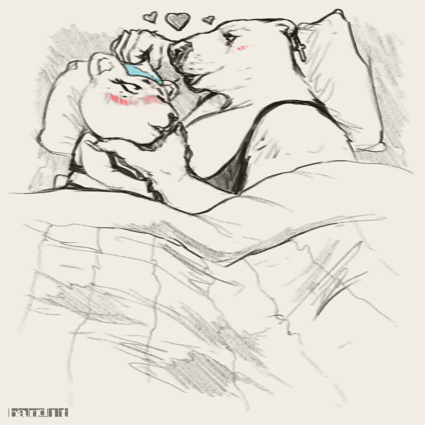 1:1 anthro azulin's_mother band1tnsfw bear bed bedding bedroom bedroom_eyes blanket blush blush_lines blushing_profusely claws clothing cross digital_media_(artwork) duo ear_piercing ear_ring female female/female furniture heart hi_res holding_chin larger_anthro larger_female larger_female_smaller_female lingerie mammal mature_anthro mature_female narrowed_eyes natasha_vadimovna_(band1tnsfw) overweight overweight_anthro overweight_female piercing pillow polar_bear ring_piercing seductive simple_background size_difference thick_thighs towel towel_on_head ursine