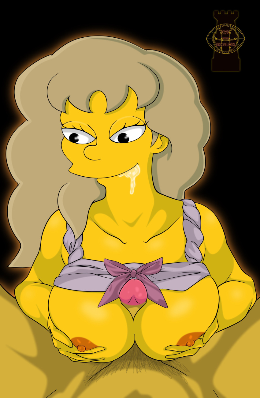 darcy_(the_simpsons) dark_blonde_hair eye_of_the_beholder large_breasts long_hair paizuri partial_male pov saliva the_simpsons yellow_skin