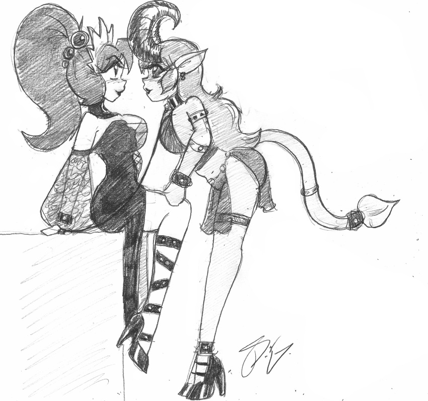 2girls bishoujo_senshi_sailor_moon clothing corruption dark_persona demon demon_girl demon_horns demon_tail demon_wings drawn dress enemy_conversion escafa female female_only fully_clothed large_ass large_breasts monochrome multiple_girls personality_change post_transformation ranma-chan ranma_1/2 ranma_saotome sailor_moon sketch succubus transformation usagi_tsukino