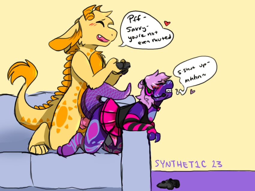 4:3 anthro doggy_style dragon duo eastern_dragon from_behind_position gaming girly hi_res male male/male reptile scalie sex snake synthet1c