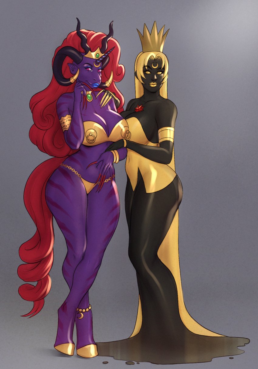 2girls akira_raikou anthro bishoujo_senshi_sailor_moon centauress clothing corruption crossover demon demon_girl demon_horns demon_tail enemy_conversion female female_only high_heels horse huge_ass huge_breasts human_to_anthro large_breasts leash mare multiple_girls navel purple_skin ranma-chan ranma_1/2 ranma_saotome succubus tagme thick_lips thick_thighs transformation usagi_tsukino wide_hips