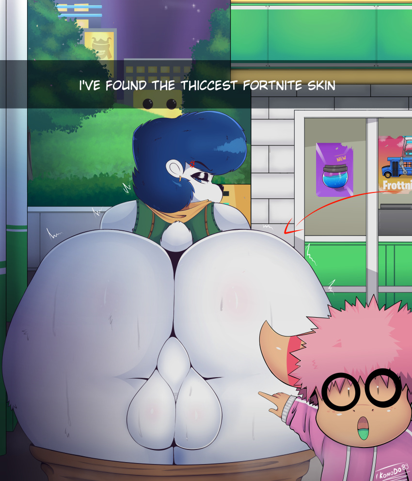 absurd_res anthro ass balls bear big_ass big_balls big_butt big_penis blush caleb_himedek clothed clothing digital_media_(artwork) duo english_text epic_games femboy femboy_focus femboysub feminine feminine_body feminine_male feminine_pose fortnite fur genitals girly hair hi_res huge_ass huge_balls huge_butt huge_cock huge_penis huge_testicles huge_thighs komodo89 komodo_dragon lizard looking_at_viewer male male_focus mammal meme monitor_lizard nude open_mouth pointing_soyjak polar_bear reptile scalie solo tagme tail tavotos text ursine white_body