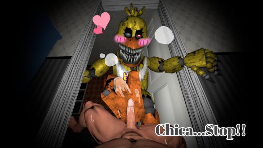 3d bodily_fluids chica_(fnaf) cum dick digital_media_(artwork) duo feet female first_person_view five_nights_at_freddy's five_nights_at_freddy's_4 foot_fetish foot_play footjob genital_fluids genitals hi_res human human_pov ingame_model male male/female male_pov mammal nightmare_chica_(fnaf) penis pov scottgames sex text yuuki_momofox