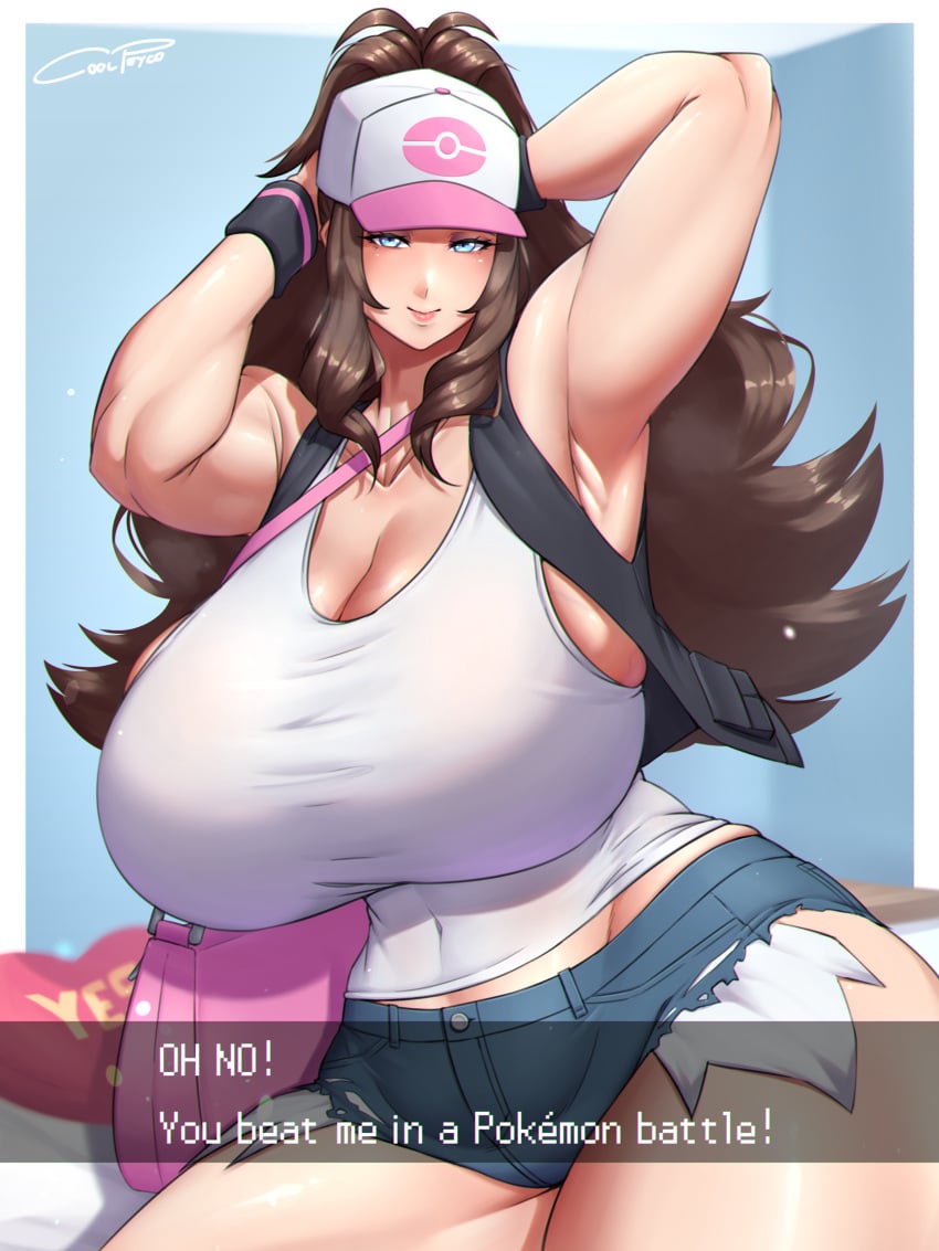 1girls alternate_body_type alternate_breast_size armpits big_breasts blacked_out breasts busty cleavage coolpsyco106 curvaceous curvy curvy_body curvy_female curvy_figure defeated english_text female game_freak hilda_(pokemon) huge_breasts large_breasts nintendo pokemon pokemon_(game) pokemon_bw short_shorts shorts text voluptuous