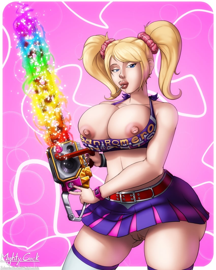 areolae bare_midriff big_breasts bimbo blonde_hair blue_eyes breasts bursting_breasts busty chainsaw cheerleader cheerleader_uniform clitoral_hood clitoris crop_top female female_focus female_only going_commando hourglass_figure juliet_starling labia large_breasts lollipop lollipop_chainsaw long_hair mightycock miniskirt nipple_slip nipples overflowing_breasts pinup pinup_pose pussy skirt tagme thick_thighs thighhighs twintails upskirt vagina wide_hips