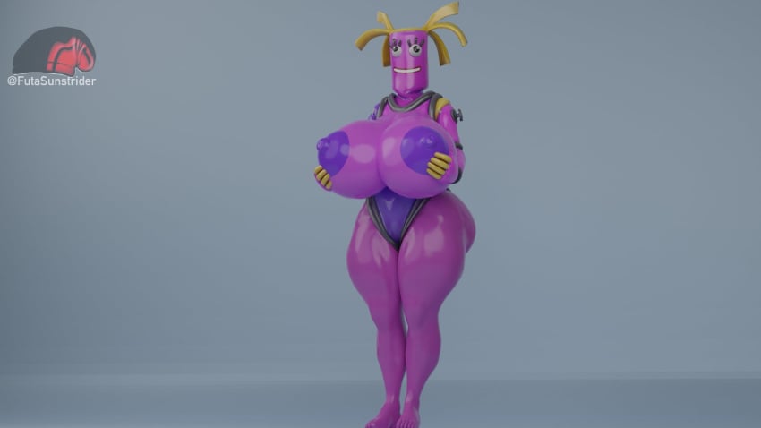 3d big_breasts female female_only fortnite futasunstrider grabbing_breasts groping_breasts huge_breasts smile smiling solo twistie_(fortnite)