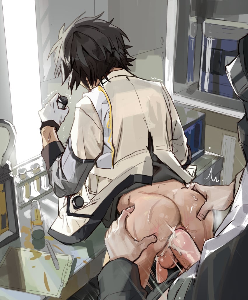 2boys anal anal_sex arknights big_penis clothed clothed_sex clothing cum doctor_(arknights) erect_penis erection from_behind_position gay itsme_takk male_only thorns_(arknights) uncensored yaoi