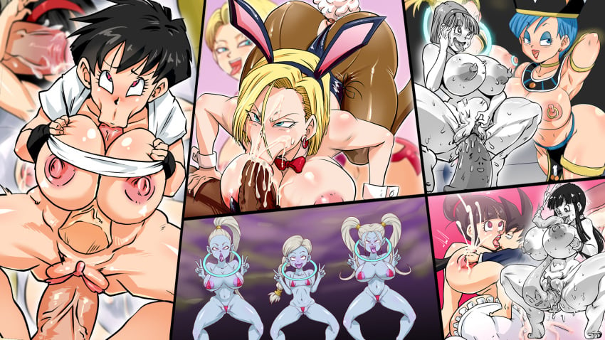 :>= android_18 big_breasts blonde_hair blue_hair bulma bulma_(dragon_ball) bulma_briefs chichi cus dragon_ball dragon_ball_super dragon_ball_z female male marcarita multiple_girls penis pussy rickert_kai short_hair tagme tomboy uncensored vados videl