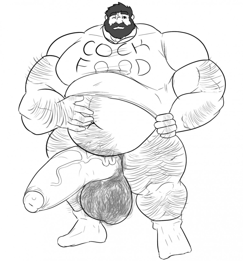 balls beard belly big_balls big_belly big_muscles big_penis chest_hair dopplergayer hair hairy hairy_arms hairy_balls hairy_legs hairy_male hand_on_belly hand_on_hip huge_balls huge_cock human male male_only musclegut muscles muscular muscular_arms muscular_legs muscular_male muscular_thighs one_eye_closed penis shirt socks solo solo_focus solo_male thick_penis thick_thighs veiny_penis