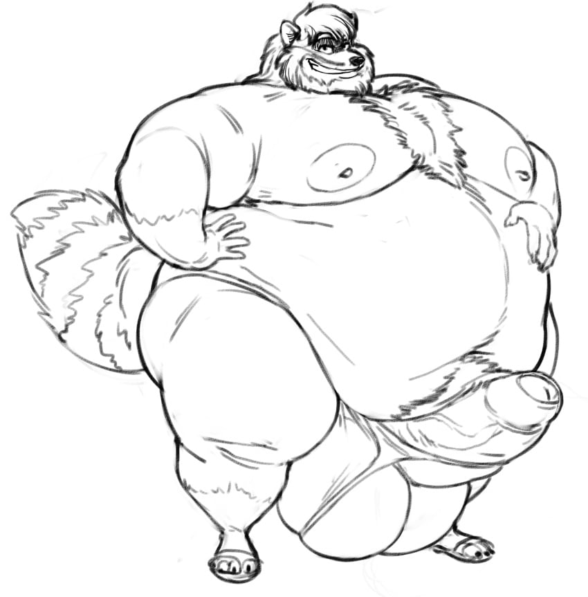 anthro balls beard belly belly_overhang big_balls big_belly big_moobs big_penis black_and_white chest_hair fat fat_arms fat_fetish fat_man fat_thighs foreskin furry furry_only hand_on_belly hand_on_waist huge_balls huge_belly huge_cock humanoid_penis hyper hyper_balls hyper_fat hyper_penis male male_only mammal moobs morbidly_obese morbidly_obese_anthro morbidly_obese_male nipples obese obese_anthro obese_male overweight overweight_anthro overweight_male penis pubic_hair raccoon sandals solo solo_focus solo_male tail theethj thick_thighs underwear