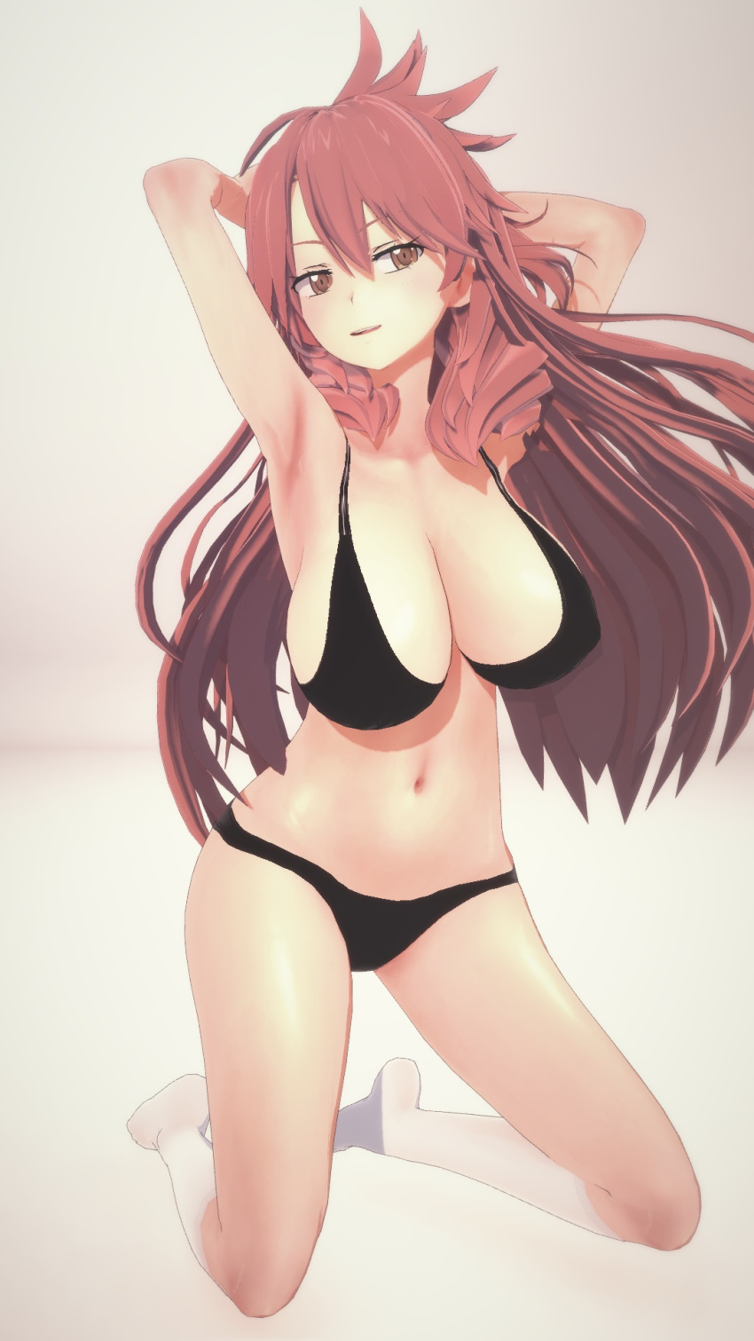 1girls amou_kanade bikini breasts long_hair midriff red_eyes red_hair senki_zesshou_symphogear underwear