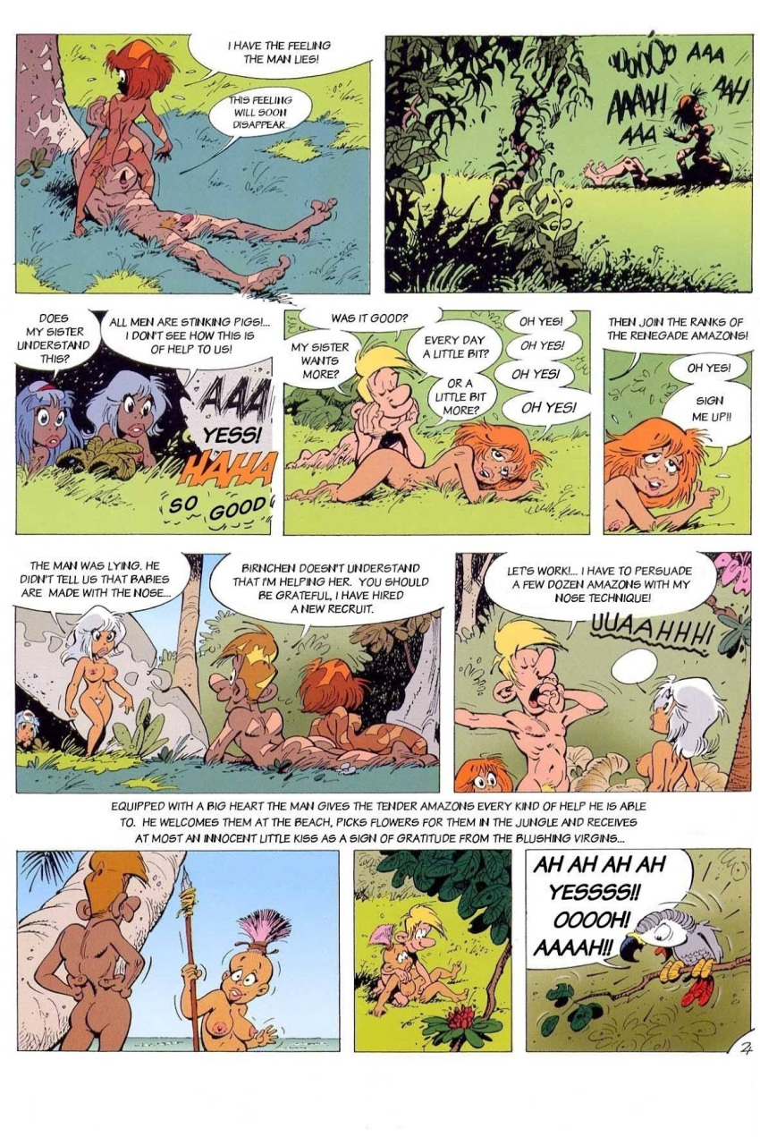 1990s 1999 1boy 20th_century 4girls alliance amazon ass beach blonde_hair boulder breasts comic comic_page dialogue face_sitting fingering fingering_partner fingering_pussy hiding island light-skinned_female light-skinned_male light_blue_hair long_hair mace narration nipples nude nude_female nude_male oral oral_sex orange_hair page_24 palm_tree parrot penis pierre_seron pink_hair pubic_hair rocks seduction seductive short_hair spear styled_hair tan-skinned_female trees unshaved_pussy voluptuous voluptuous_female white_hair