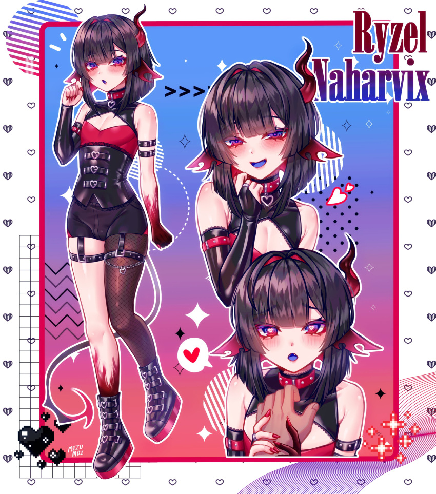 1boy femboy feminine_male girly heart-shaped_pupils hearts horn light-skinned_male light_skin male male_only mizumizzumiz otoko_no_ko otokonoko red_nails ryzel_naharvix solo spoken_heart symbol-shaped_pupils tomgirl trap