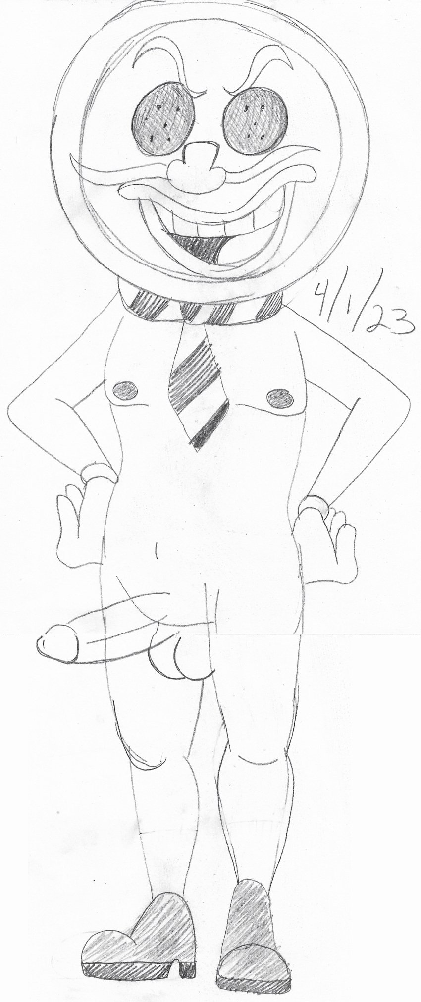 food food_creature food_humanoid footwear gloves humanoid male neck_tie nipples no_humans non-human non-human_only pizza pizza_tower pizzaface shoes sketch solo_male tie toonophile