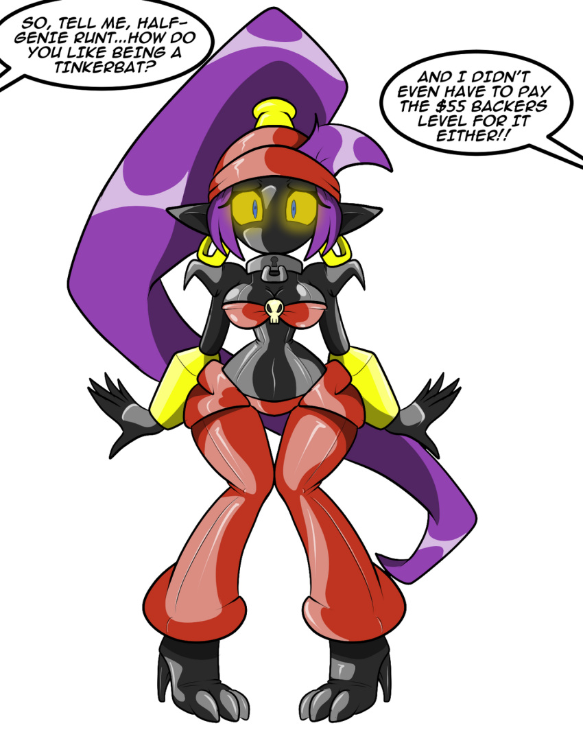 1girls bad_end chaoscroc drone english_text female female_only humiliation latex latex_suit shantae shantae_(character) slave slave_collar slave_suit solo text tinkerbat transformation transparent_background