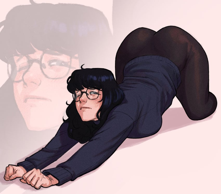 accidentally_presenting ass ass_bigger_than_head ass_cheeks ass_focus ass_up big_ass big_breasts black_hair blush boobs_pressed breasts_against_floor breasts_on_floor butt butt_focus cat_pose cheeks child_bearing_hips commission female female_only glasses hips hips_wider_than_shoulders huge_ass huge_breasts jimcheaseburger large_ass large_breasts leggings looking_at_viewer oc one_eye_closed original original_character sexy solo solo_female stretching sweater thick thick_ass thick_butt thick_thighs thighs tight_clothing tight_pants twitter_link twitter_user_oc voluptuous voluptuous_female