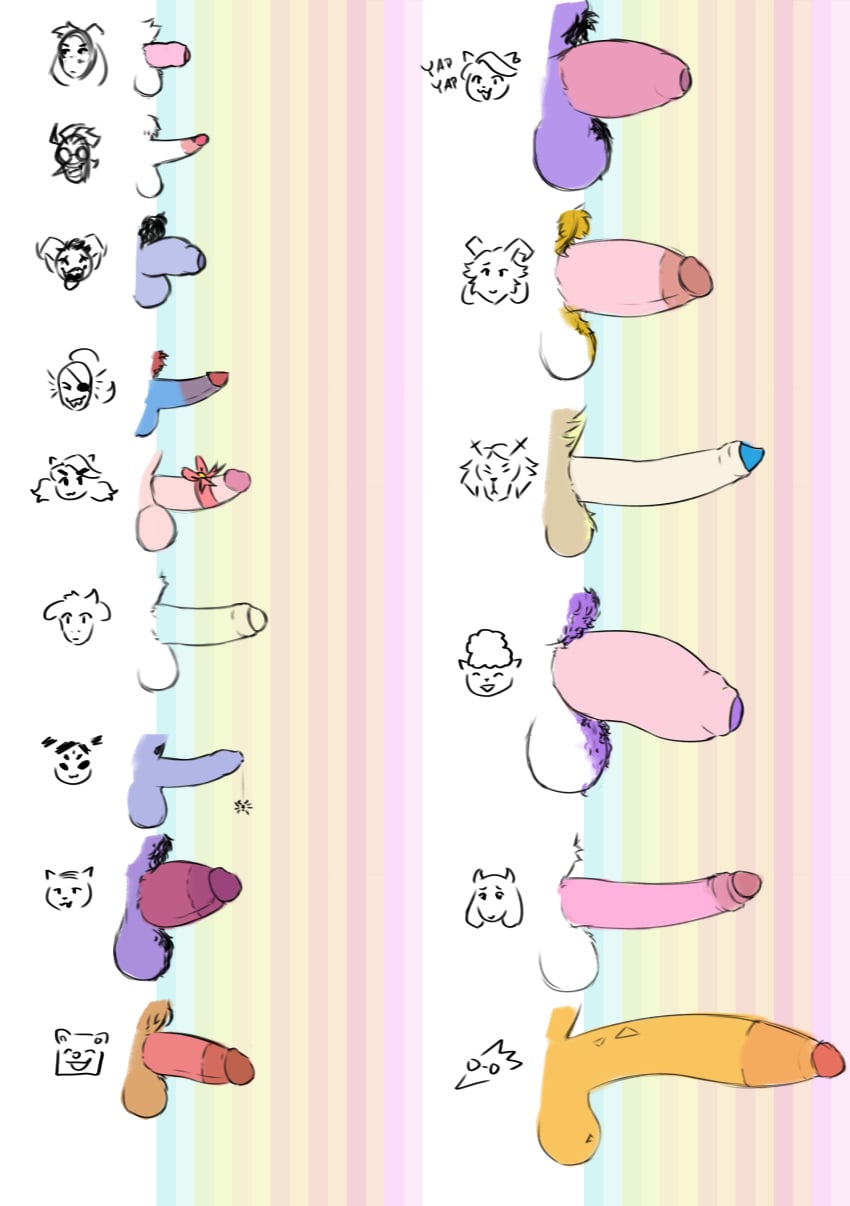 alphys asgore_dreemurr asriel_dreemurr big_penis burgerpants carol_holiday cat_dad_(deltarune) cat_mom_(deltarune) catty_(undertale) catty_cattenheimer cock_chart dracozhilla jevil_(deltarune) mad_mew_mew muffet penis penis_chart penis_size_difference pubes ribbon sketch small_penis small_penis_humiliation spamton spamton_g_spamton spider togore_dreemurr toriel undyne