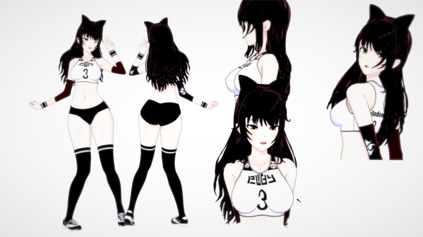 1girls 3d black_hair blake_belladonna extremesoda gym_clothes gym_uniform koikatsu rwby source_request