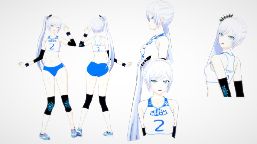 1girls 3d extremesoda gym_clothes gym_shirt gym_uniform koikatsu rwby source_request weiss_schnee white_hair