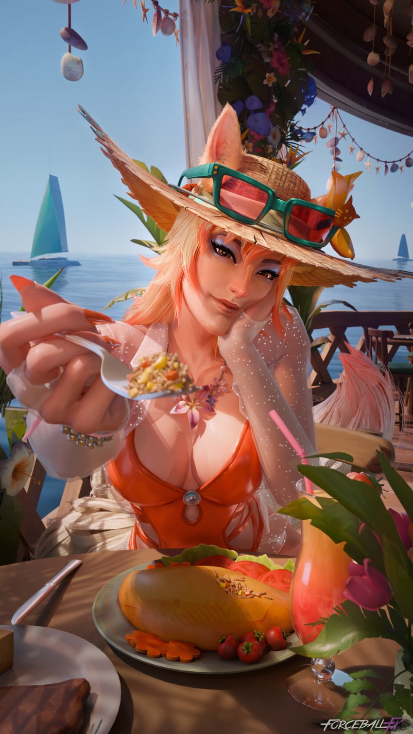 1girls 3d ami_han big_breasts cleavage date dinner eating feeding feeding_viewer female female_only food forceballfx girlfriend marvel marvel_rivals pov smile white_fox_(coastal_kumiho) white_fox_(marvel) white_fox_(marvel_rivals) wholesome