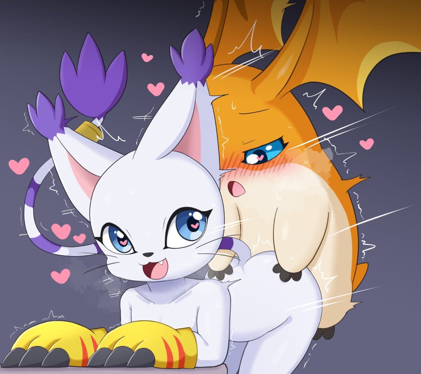 <3_eyes 0227 anthro anthro_on_feral anthro_penetrated ass bandai_namco blue_eyes blush cute_fangs digimon digimon_(species) duo feral feral_penetrating feral_penetrating_anthro from_behind_position fur gatomon gradient_background grey_background heart hi_res orange_body orange_fur patamon penetration sex simple_background tan_body tan_fur thrusting vaginal_penetration vaginal_penetration white_body white_fur zoophilia