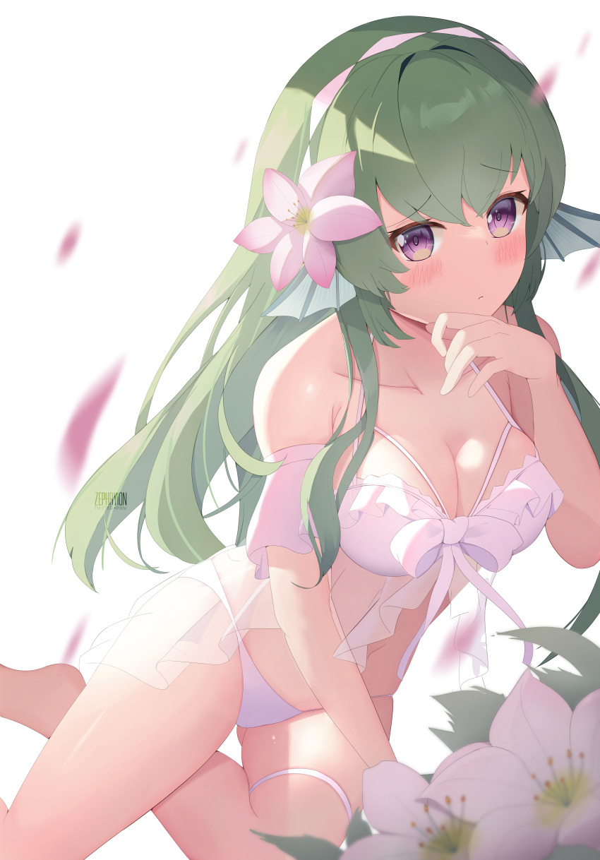 bikini female female_only finana_ryugu frilled_bikini frills green_hair highres nijisanji nijisanji_en solo solo_female swimsuit virtual_youtuber white_bikini zephryion