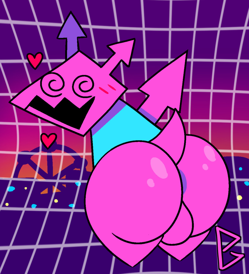 anus anus_peek ass backsack balls big_butt blush butt_focus city darkner deltarune genitals geometric_background grid_background hi_res male male_only pattern_background peludoburro pink_body presenting presenting_hindquarters simple_background solo spiral_eyes undertale_(series) virovirokun