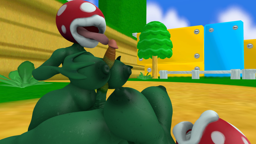 3d 3d_(artwork) big_breasts big_penis boobjob breasts huge_breasts huge_cock licking licking_penis mario_(series) piranha_plant plantie plantie_on_plantie sfm