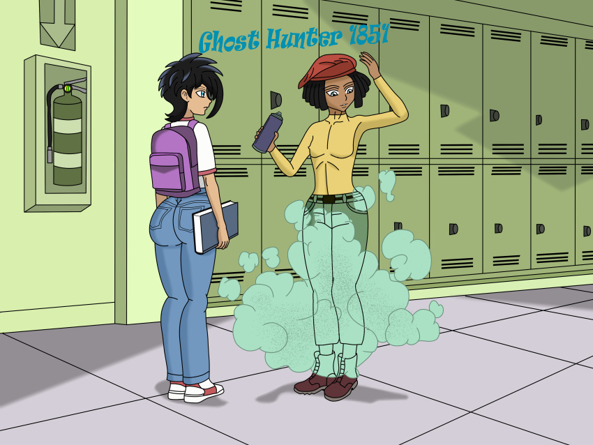 2boys androgynous beret black_hair bubble_ass bubble_butt cartoon_network commentary_request danny_fenton danny_phantom dark-skinned_male dark_skin gay ghosthunter1851(artist) jeans locker male male_only nickelodeon self_upload short_hair skinny spray_can tagme toony trousers tucker_foley yaoi young