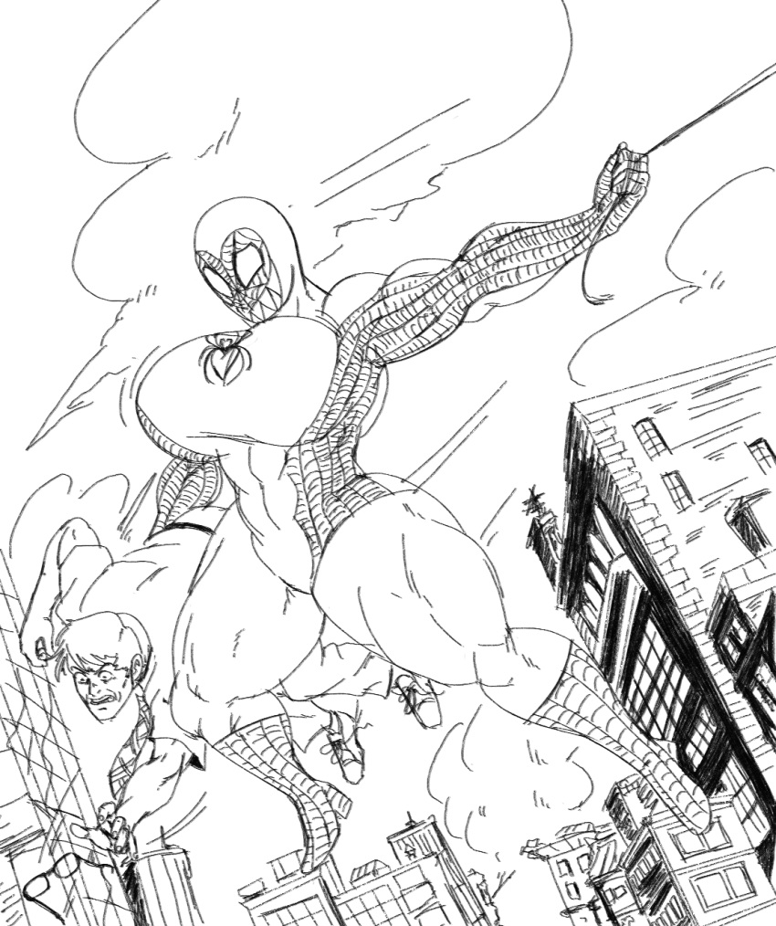 alessandra_regine_delle_rose_(olozva) big_breasts big_butt big_hips big_muscles black_and_white huge_breasts leotard marvel marvel_comics muscles muscular muscular_arms muscular_female muscular_legs olozva parody sketch spider-heart_(olozva) spider-man_(series) spidersona thick thick_ass thick_legs thick_thighs