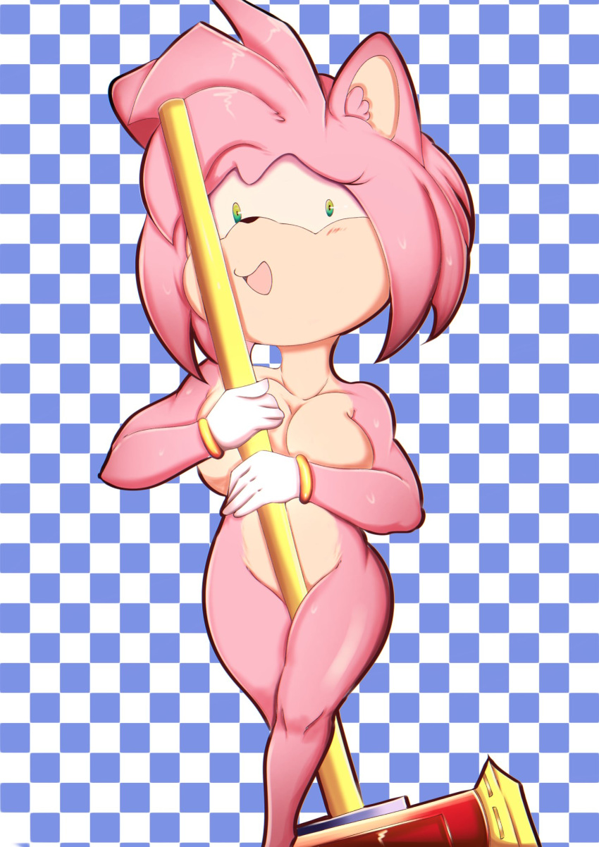 1girls amy_rose anthro bagxh blush blush_lines breasts completely_nude completely_nude_female embarrassed embarrassed_nude_female enf female female_only furry hammer naked naked_female nervous_smile nude nude_female open_mouth open_smile piko_piko_hammer smile solo solo_female sonic_(series) weapon