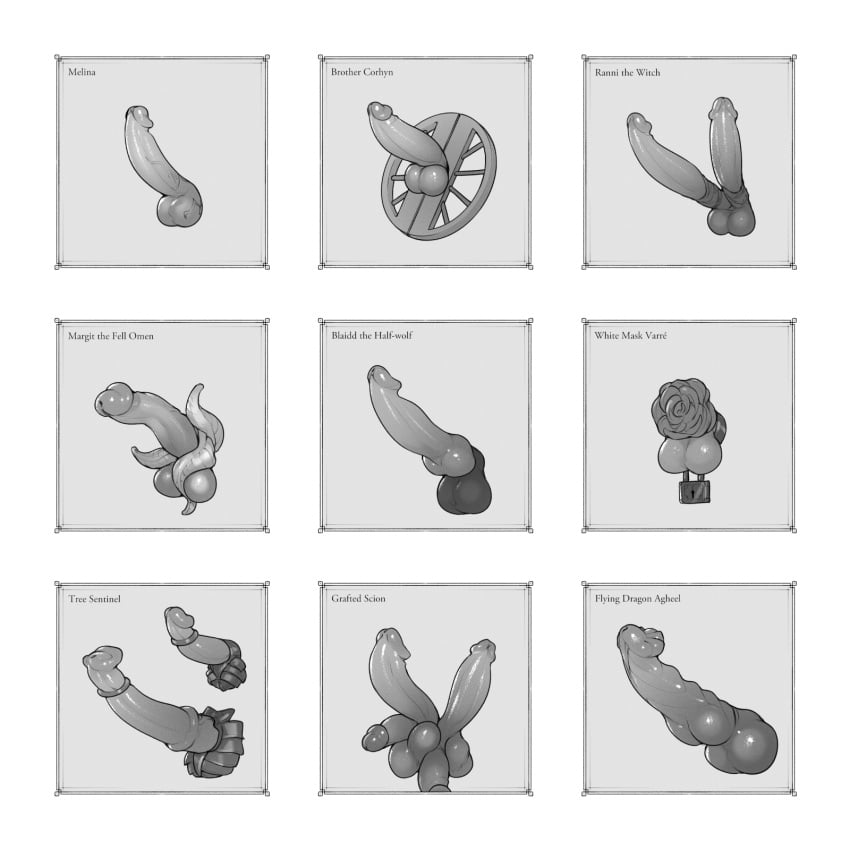 animal_penis balls big_penis blaidd_(elden_ring) brother_corhyn canine_penis chastity chastity_cage chastity_device diphallia diphallism elden_ring equine_penis erection flying_dragon_agheel futanari grafted_scion horsecock intersex male margit_the_fell_omen melina_(elden_ring) monochrome multi_balls multi_genitalia multi_penis penis penis_chart penis_comparison penis_size_difference ranni_the_witch tagme tailbox tentacle tetraphallia tree_sentinel white_mask_varré