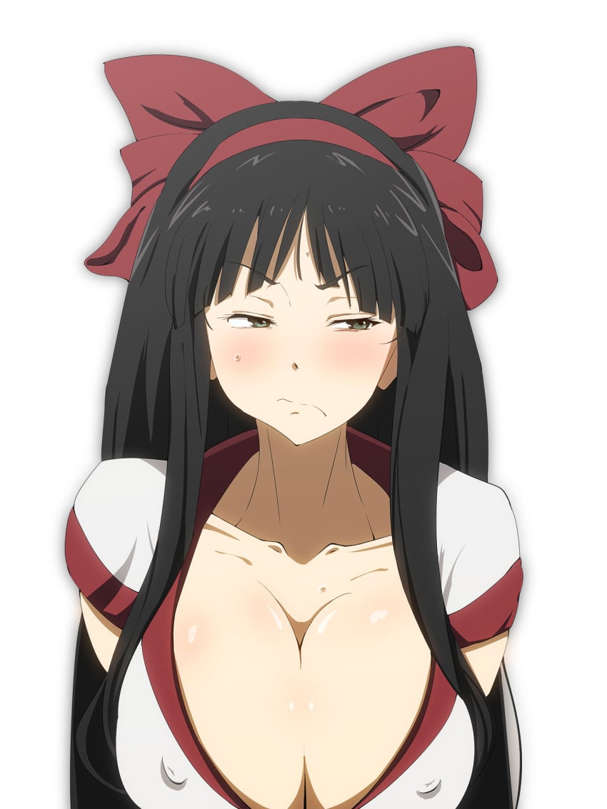 1girls ainu_clothes big_breasts black_hair busty cleavage cosplay female female_only green_eyes hi_res hyouka kouchi_ayako large_breasts long_hair nakoruru nakoruru_(cosplay) solo tsubooi voluptuous