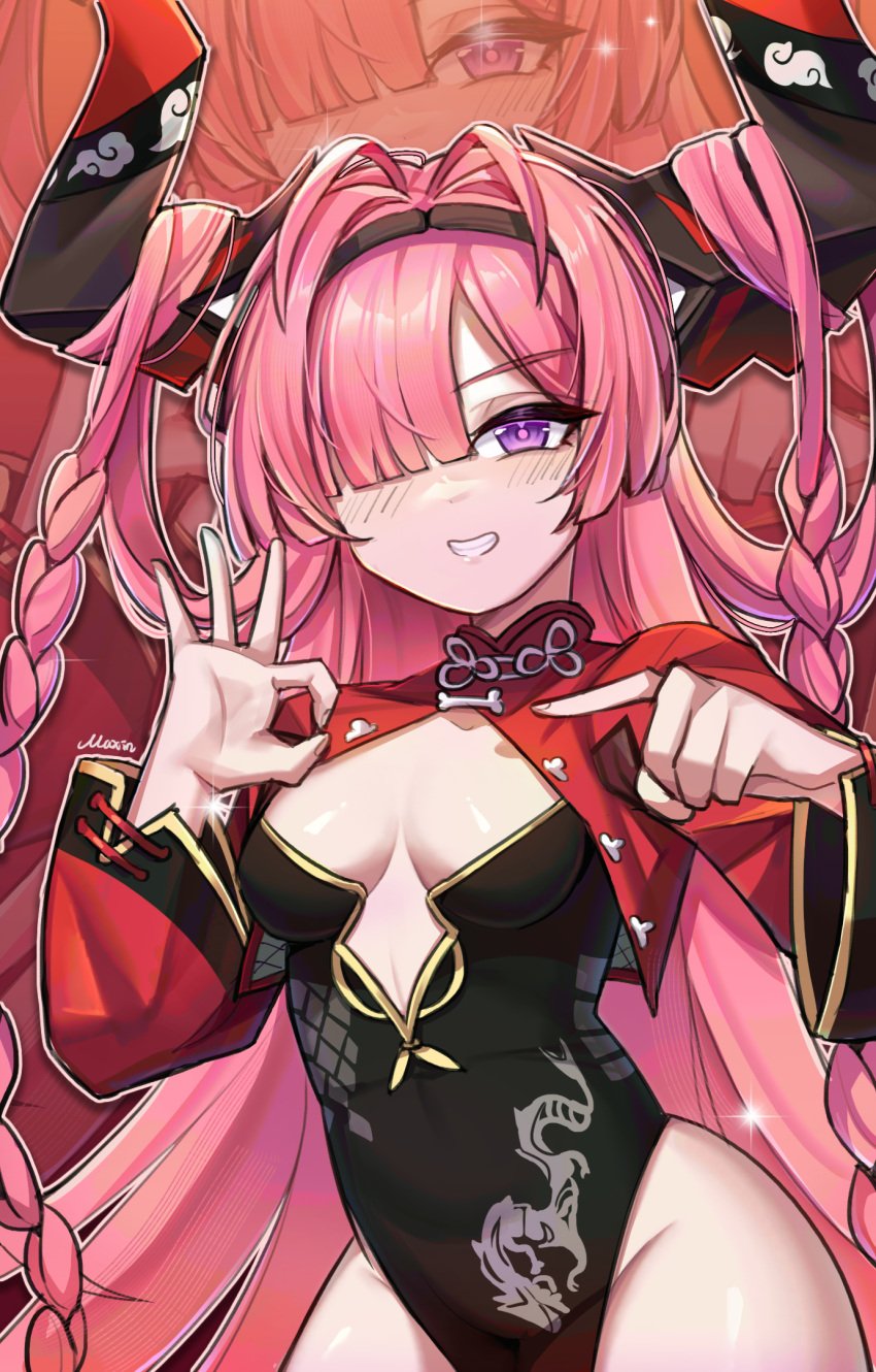 1girls alternate_costume azur_lane blush chinese_clothes clothed clothing female female_only hair_over_one_eye hand_gesture happy inviting iron_blood_(azur_lane) light-skinned_female light_skin looking_at_viewer maxin mechanical_horns official_alternate_costume pink_hair prinz_rupprecht_(azur_lane) prinz_rupprecht_(the_gate_dragon's_advent)_(azur_lane) purple_eye solo suggestive_gesture teasing teasing_viewer traditional_clothes