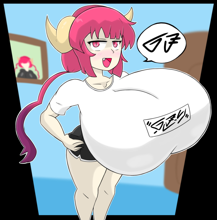 1girls 2023 big_breasts bimbo blush booty_shorts breasts collarbone cute_fang fangs female_only gigantic_breasts gr8p_ju1ce grapejuicerulez gym_uniform hand_on_hip horn horns huge_breasts hyper_breasts ilulu_(dragon_maid) large_breasts looking_at_viewer massive_breasts miss_kobayashi&#039;s_dragon_maid open_mouth red_eyes red_hair short_stack shorts shortstack signature solo top_heavy white_shirt