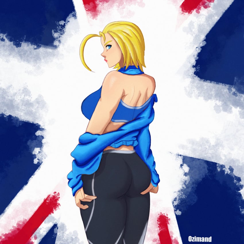 1girls ass back blonde_hair blue_eyes cammy_white capcom female female_only long_hair looking looking_at_viewer looking_back_at_viewer ozimand smiling_at_viewer solo street_fighter thick_ass thick_thighs