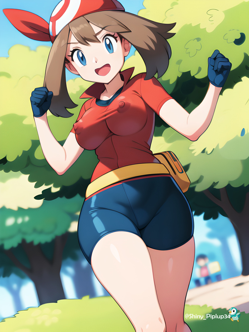 1girls ai_generated breasts clothed clothed_female erect_nipples_under_clothes may_(pokemon) nintendo pokemon pokemon_rse shinypiplup