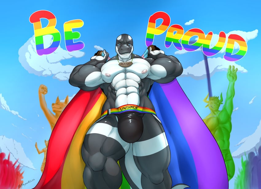 2023 abs absurd_res akamai ambiguous_species anthro barazoku biceps big_bulge big_muscles bovid bovine bulge canid canine cetacean character_name clothed clothing cloud day dolphin english_text flag gay group hair hi_res holding_flag holding_object horn huge_bulge huge_muscles jockstrap khayen lgbt_history_month lgbt_pride looking_at_viewer looking_down looking_down_at_viewer low-angle_view male mammal marine muscular muscular_anthro muscular_male narrowed_eyes navel neckwear nipples obliques oceanic_dolphin orca outside pecs pride_color_clothing pride_color_flag pride_color_jockstrap pride_color_text pride_color_underwear pride_colors quads rainbow_flag rainbow_pride_colors rainbow_pride_flag rainbow_symbol serratus sky smile solo_focus text text_on_clothing text_on_jockstrap text_on_underwear thick_thighs toothed_whale topless topless_anthro topless_male underwear url walking