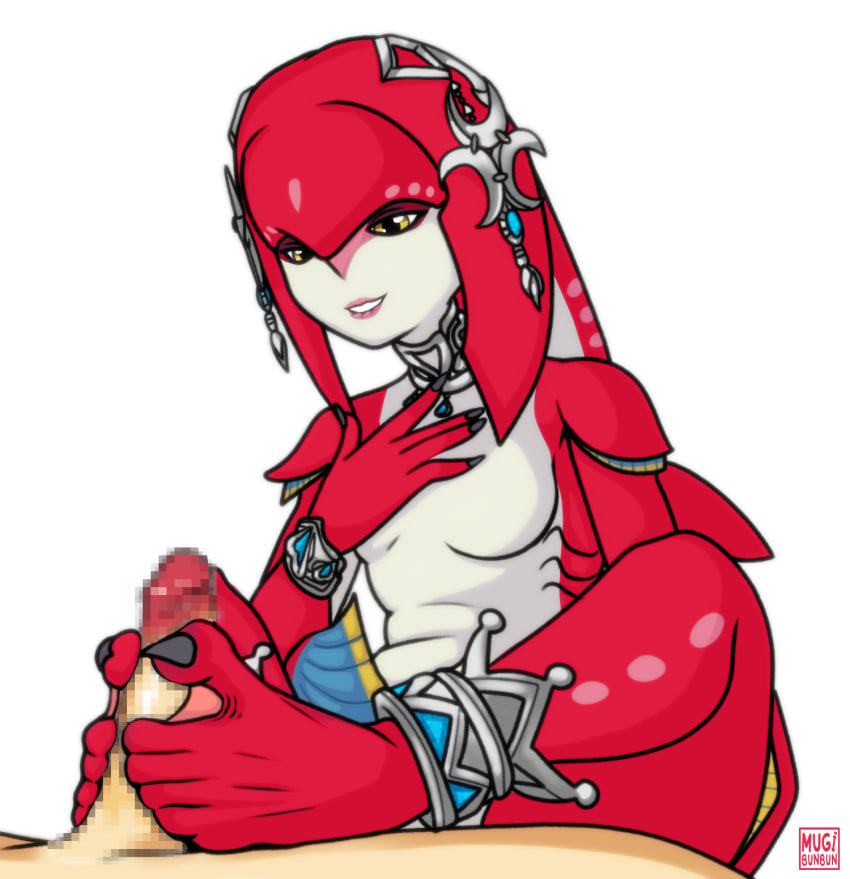 1girls biting_lip breath_of_the_wild feet female footjob mipha mugibunbun no_nipples smile the_legend_of_zelda zora