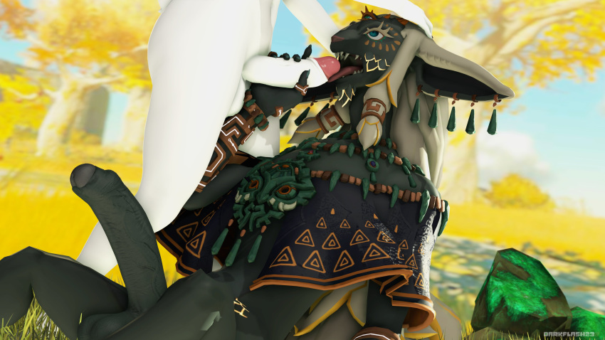 3d absurd_res anthro asriel_dreemurr big_penis boss_monster bovid caprine clothing darkflash23 digital_media_(artwork) duo fur genitals hi_res humanoid male male/male mammal nintendo oral penis rauru_(tears_of_the_kingdom) tears_of_the_kingdom the_legend_of_zelda tongue tongue_out undertale undertale_(series) white_body white_fur zonai
