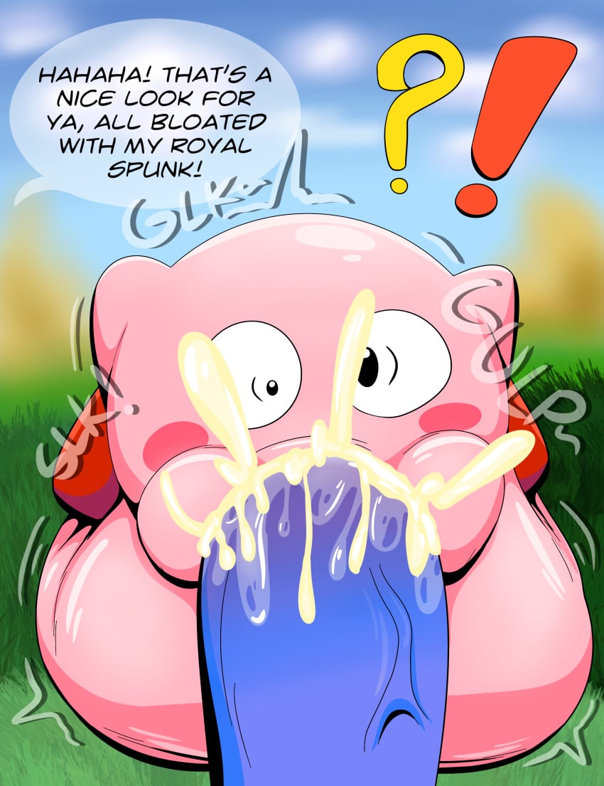 ?! absurd_res belly big_dom_small_sub big_penis bodily_fluids cum cum_inside dialogue dominant duo gay genital_fluids genitals hi_res huge_cock hyper hyper_genitalia hyper_penis inflation king_dedede kirby kirby_(series) male male/male nintendo oral outdoor_sex penis saliva size_difference sucking tepigfan101