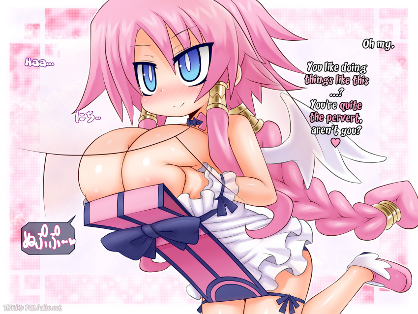 alexi_(tits!) alternate_version_available angel angel_wings arekishi artina big_breasts bimbo breasts dialogue disgaea disgaea_4 english_text english_translation engulfing_paizuri gigantic_breasts hard_translated holding_breast huge_breasts hyper_breasts kakuretenai large_breasts massive_breasts nippon_ichi_software paizuri paizuri_under_clothes reverse_paizuri short_stack shortstack translated unseen_male_face