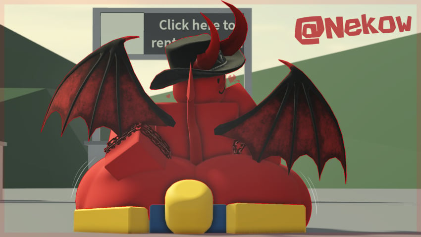 2boys 3d :3 catmaidboyuwu chains chest_hair demon demon_horns demon_tail demon_wings fat_ass gay hat heart horns male male_only noob penis rate_my_avatar red_penis red_skin roblox roblox_avatar roblox_game robloxian sitting sitting_on_person smug_face tail thick_thighs video_games wings