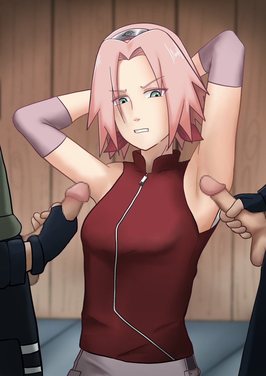 1girls 2boys alternate_body_type alternate_breast_size armpit armpit_fetish armpit_sex armpits arms_above_head arms_behind_back arms_behind_head arms_up big_breasts boruto:_naruto_next_generations breast_rub censored closed_mouth cum cum_on_armpits cumming cumshot cumshot_on_face double double_cumshot ejaculation embarrassed female fetish fully_clothed happy huge_cock human male mosaic_censoring multiple_boys multiple_penises naruto naruto_shippuden penis precum sakura_haruno smacko sweaty threesome unseen_male_face white_skin