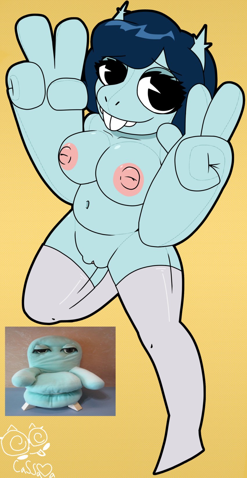 2023 animate_inanimate anthro anthrofied big_hands blue_body blue_hair buckteeth cassava chairry chubby chubby_female couch couch_girl eyelashes female female_focus female_only living_doll living_furniture moemorphism naked naked_female navel nipples nude nude_female pac-man_eyes peace_sign pee-wee's_playhouse pie_cut_eyes pink_nipples plushie posing pussy snout solo tagme teeth teeth_showing thighhighs toony vagina