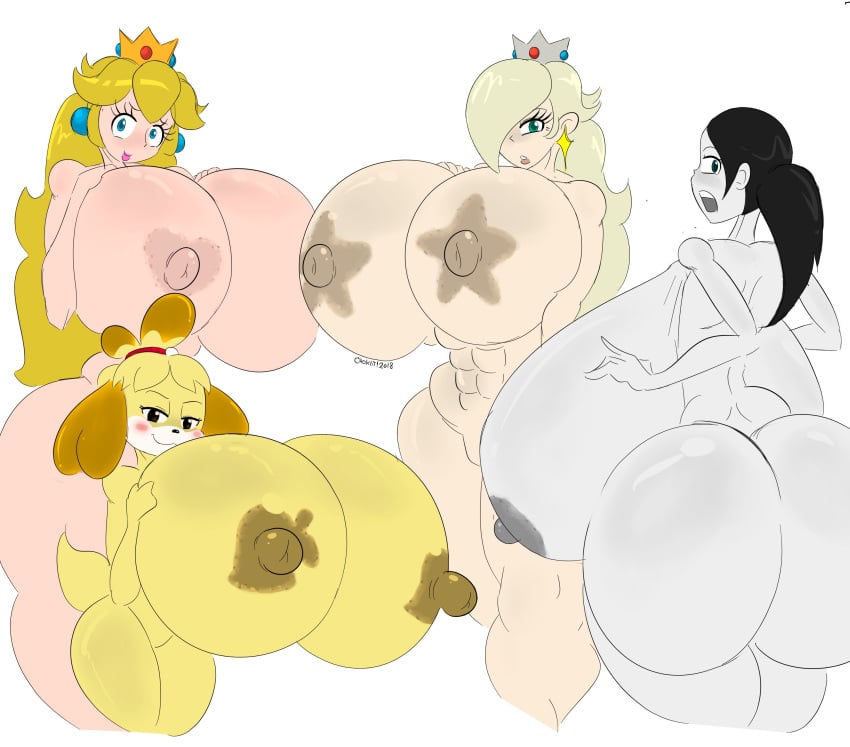 4girls abs animal_crossing anthro areolae ass ass_bigger_than_head back backboob big_ass big_breasts big_butt big_nipples big_thighs black_hair blonde_hair blue_eyes breasts breasts_bigger_than_head brown_eyes bubble_ass bubble_butt butt butt_bigger_than_head company_connection crossover crown earrings female female_only hair_over_one_eye half-closed_eyes hands_on_breasts heart-shaped_areolae huge_ass huge_breasts human hyper hyper_ass hyper_breasts hyper_hourglass isabelle_(animal_crossing) large_ass large_breasts leaf-shaped_areolae light-skinned_female light_skin lips lipstick long_hair looking_at_viewer looking_back looking_back_at_viewer mario_(series) multiple_girls multiple_humans naked nintendo nipples nude open_mouth pink_lipstick platinum_blonde_hair ponytail princess_peach princess_rosalina source_request star-shaped_areolae star_earrings tail tasteofchoklit thick thick_ass thick_butt thick_hips thick_thighs thighs thighs_bigger_than_head tied_hair white_background white_skin wide_hips wii_fit wii_fit_trainer yellow_fur