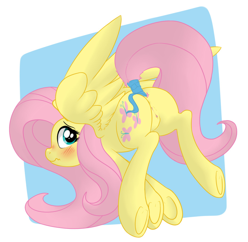 2014 ass blush cutie_mark equine female feral fluttershy_(mlp) friendship_is_magic fur hair hooves long_hair mammal mostazathy my_little_pony pegasus pink_hair pussy solo wings yellow_fur