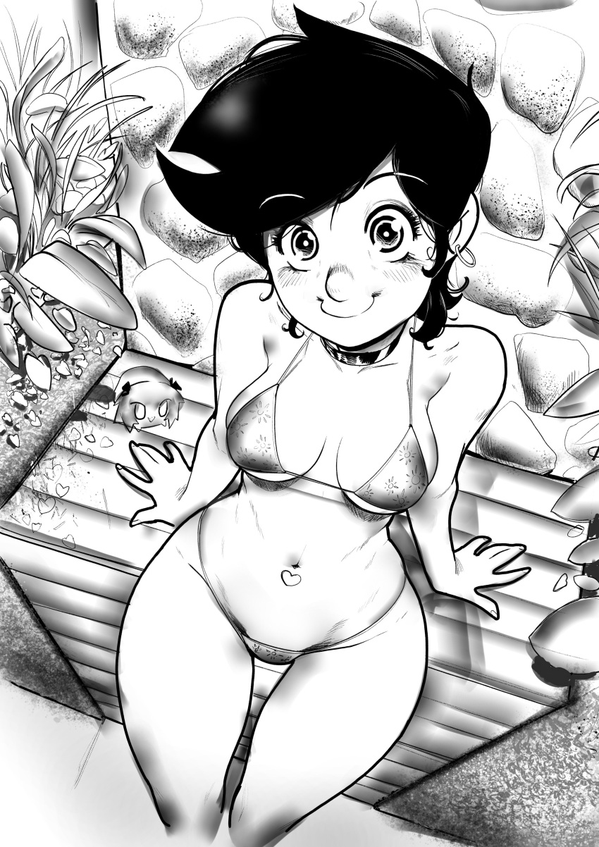 1girls bikini breasts chamucasdelamor69 disney female female_focus female_only high-angle_view looking_at_viewer luz_noceda medium_breasts monochrome short_hair the_owl_house thick_thighs