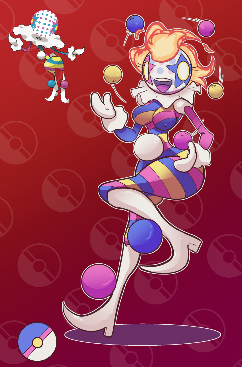 balloon blacephalon clown clown_girl fire_hair game_freak high_heels juggling monster_girl nsft pokéball pokémon pokemon reference_image self_upload ultra_beast white_skin